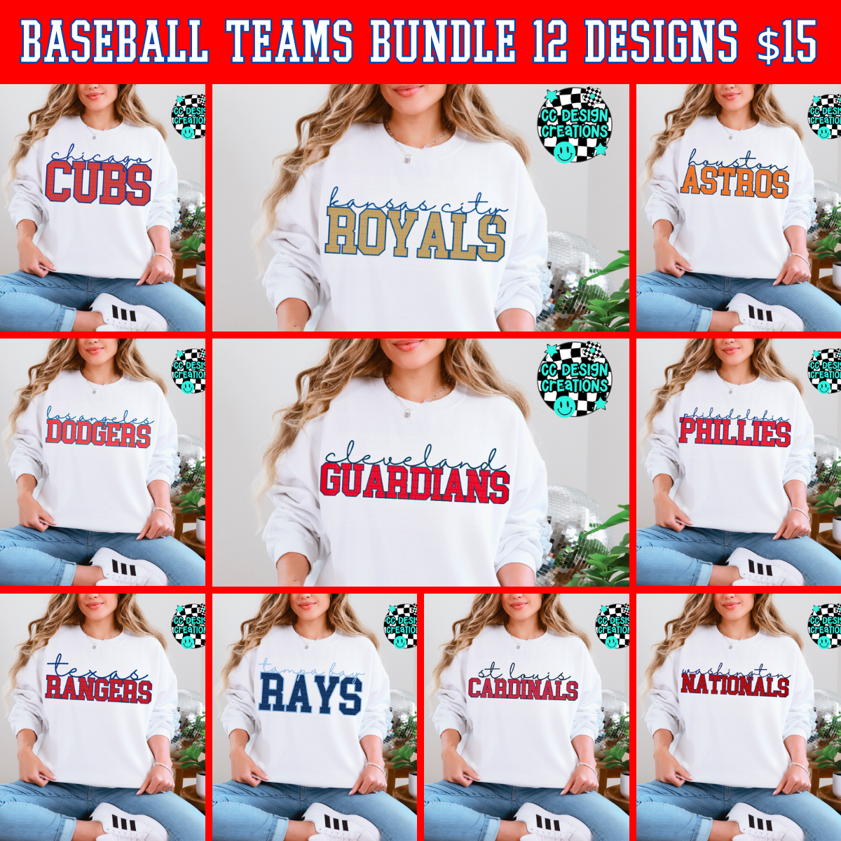 Baseball Teams PNG Bundle Digital Download 12 Designs