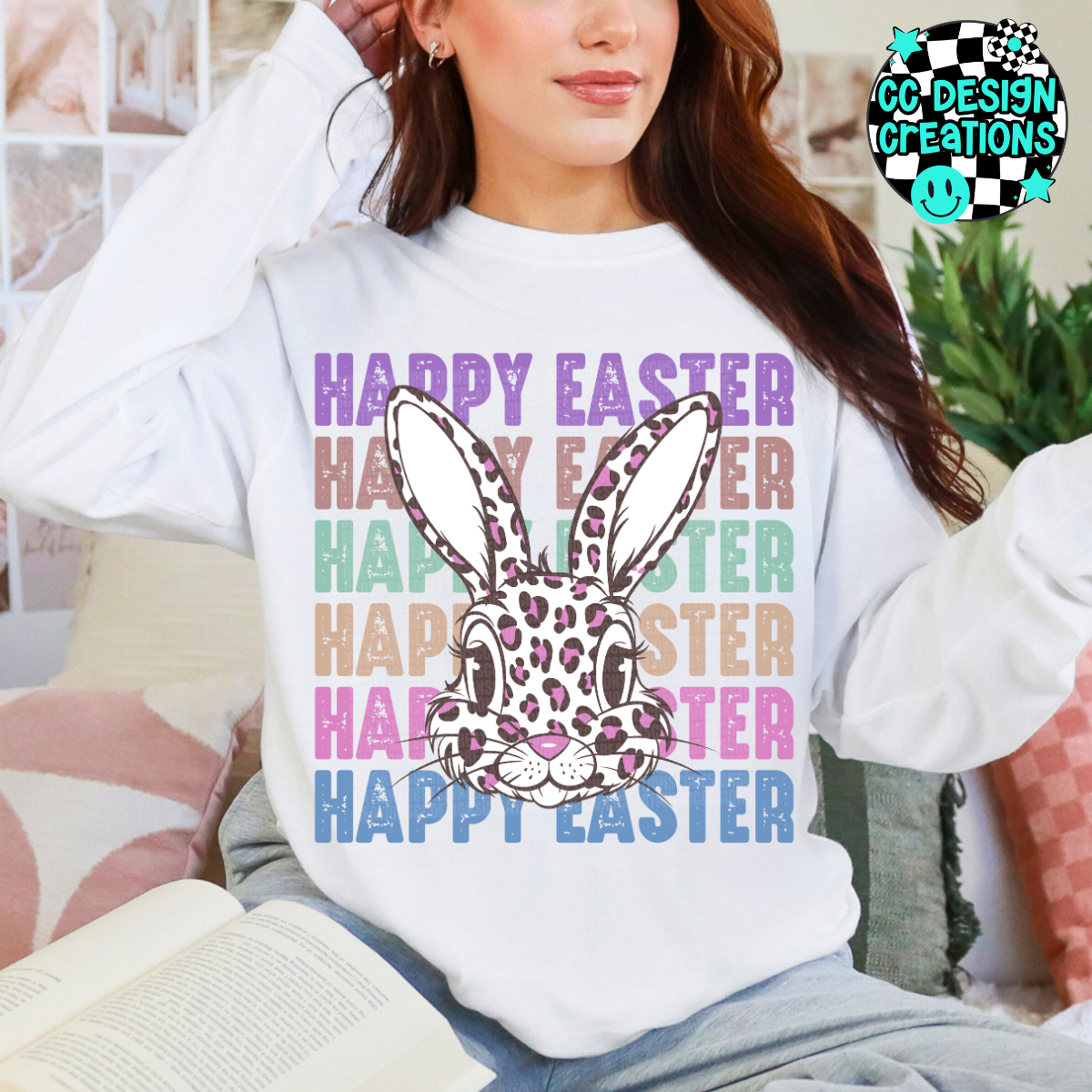 Happy Easter Leopard Bunny PNG Digital Download