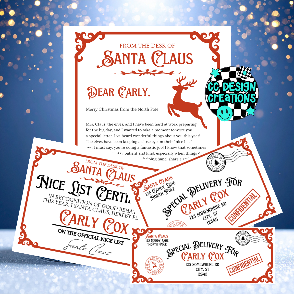 CUSTOM Santa Letter and Nice List Certificate PNG Digital Download