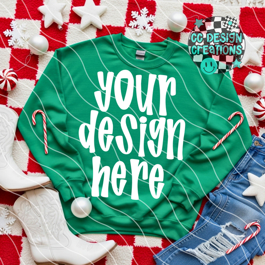 Green Sweatshirt Christmas Flatlay Checker Mock 2