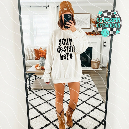 White Sweatshirt Mock Fall Mirror Selfie