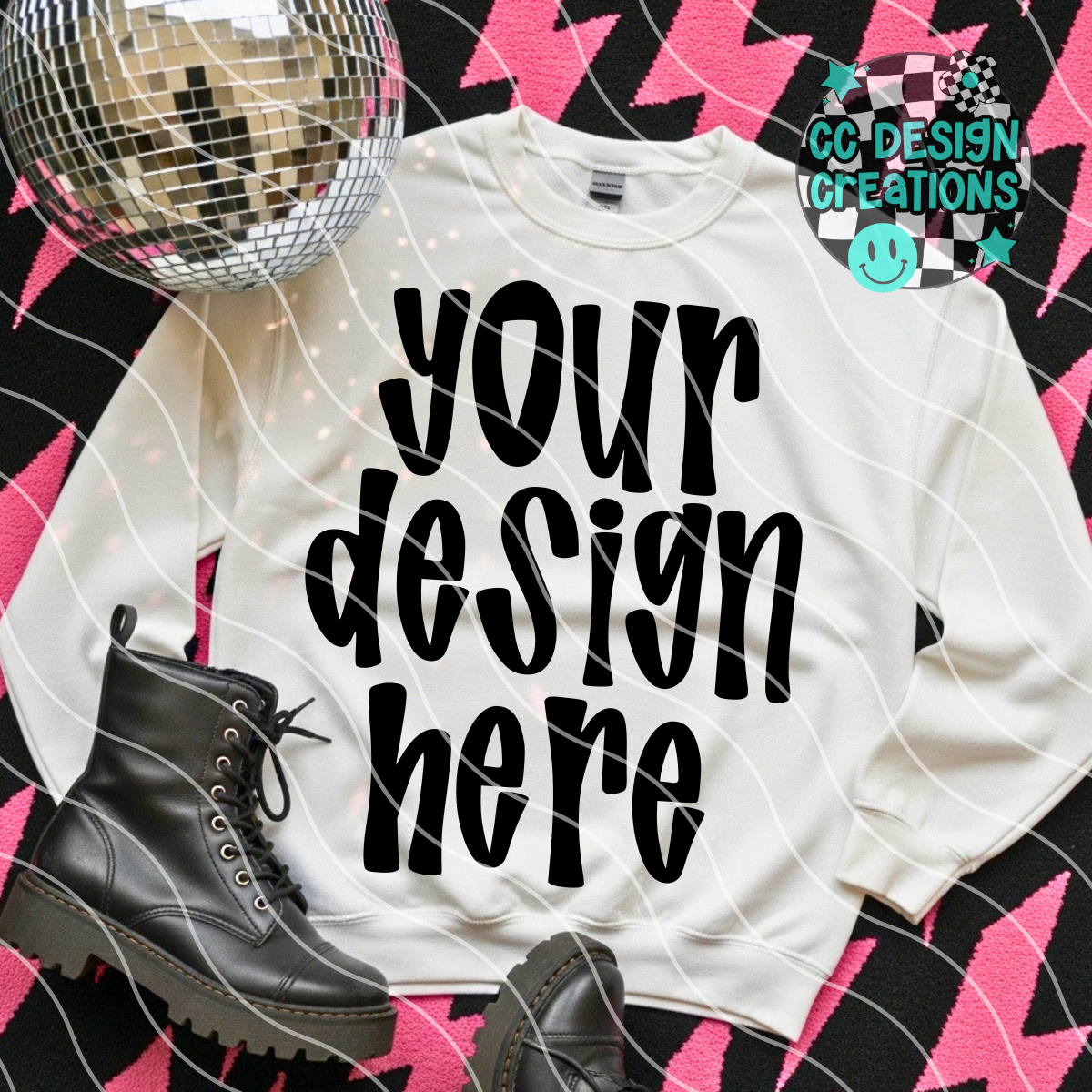 White Sweatshirt Flatlay Pink Lightning Mock