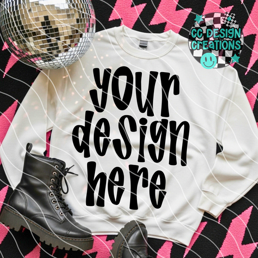 White Sweatshirt Flatlay Pink Lightning Mock