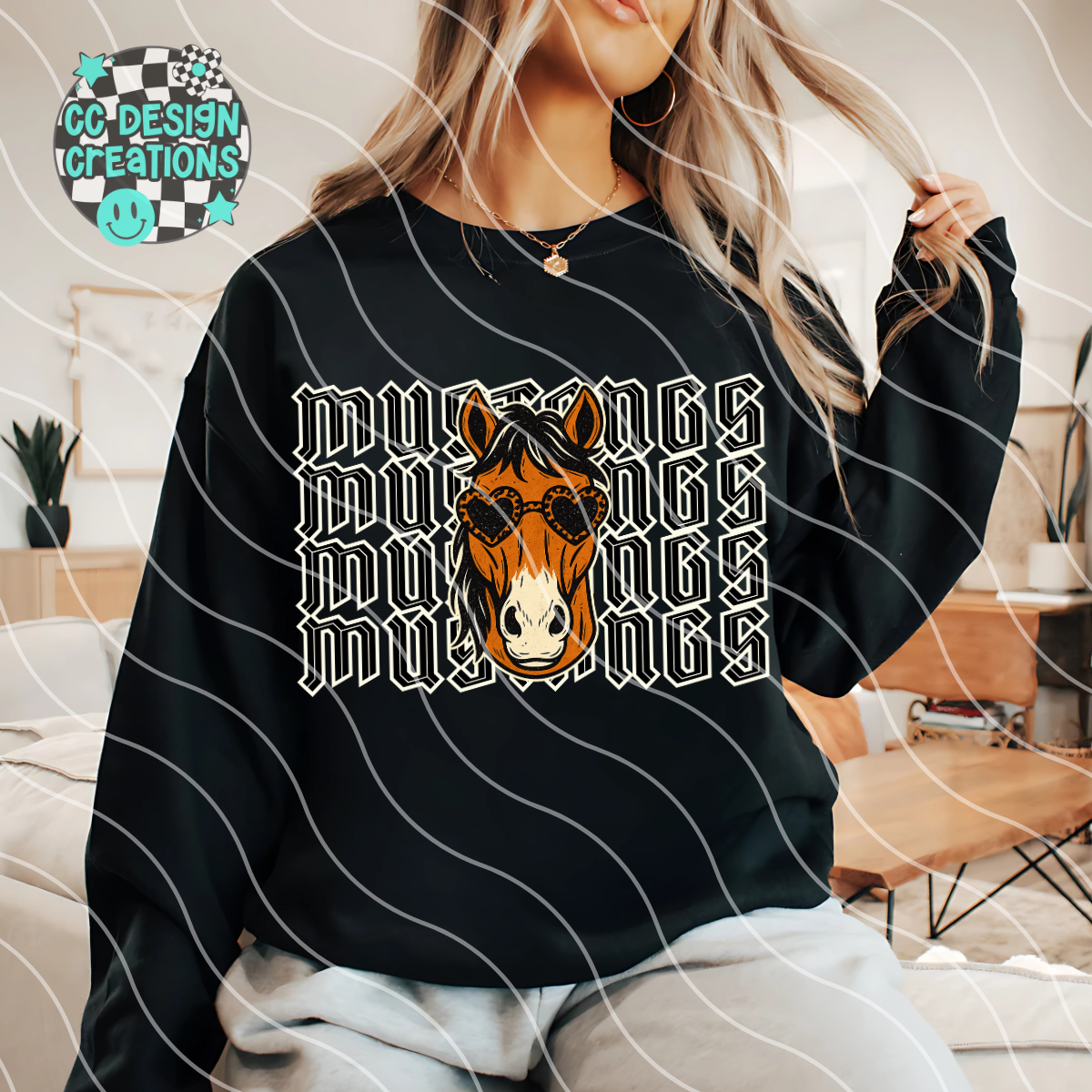 Mustangs Preppy Grunge Mascot PNG Digital Download