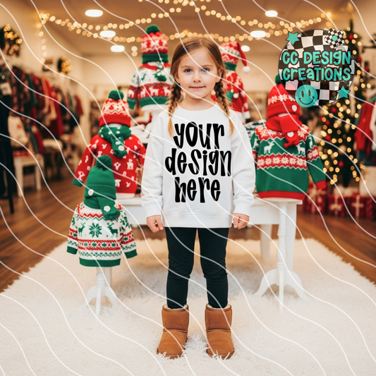White Sweatshirt Mock Christmas Youth Girl 2