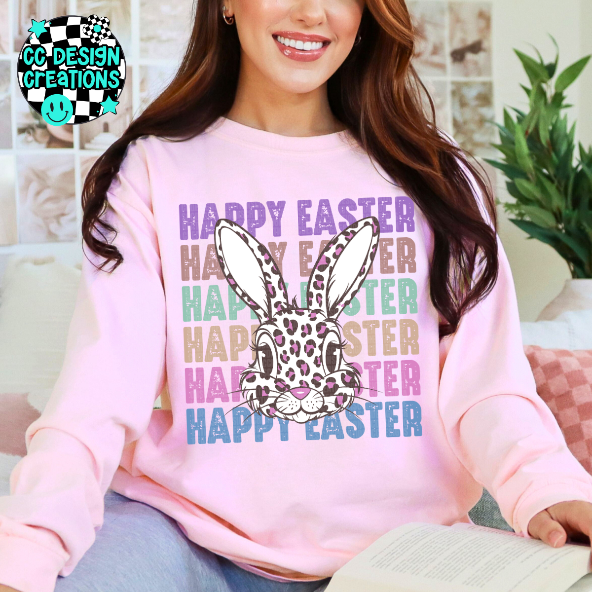 Happy Easter Leopard Bunny PNG Digital Download