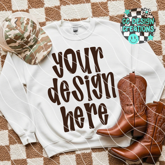 White Sweatshirt Flatlay Western Checker Mock
