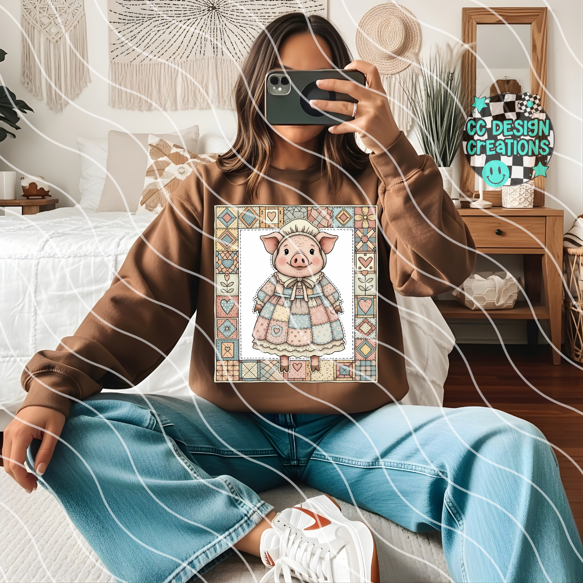 Patchwork Piggy PNG Digital Download