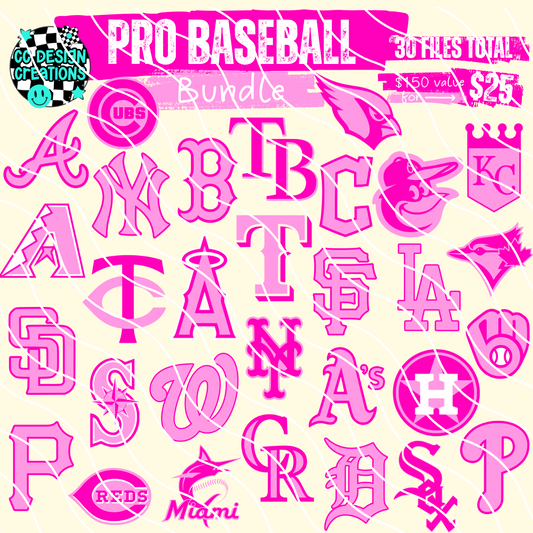 Preppy Pink Baseball Bundle PNG Digital Download (30 Files)