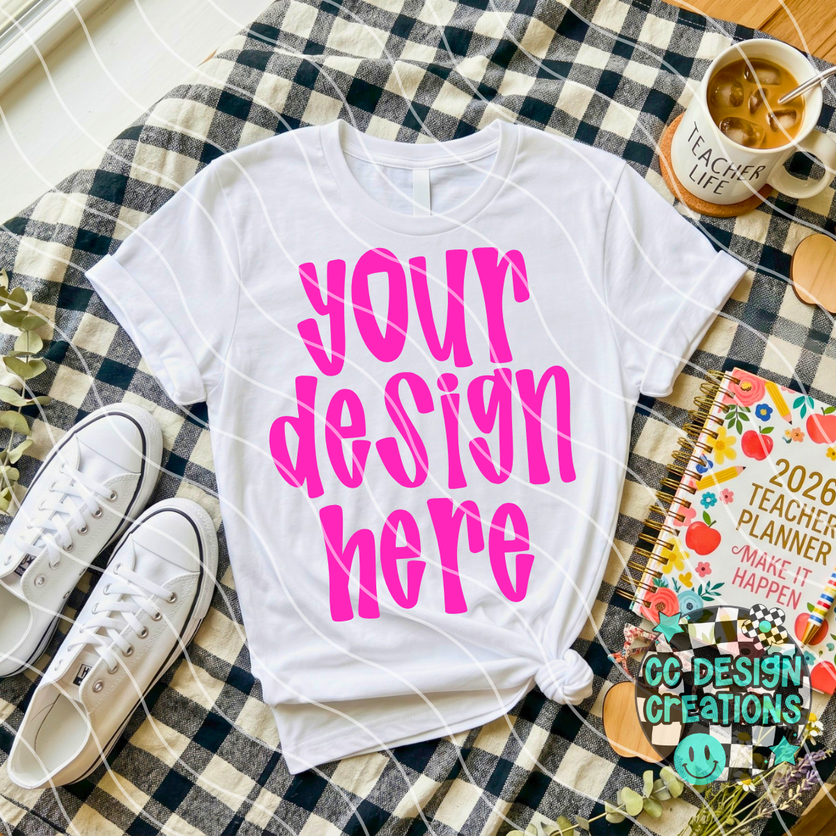TEACHER PLANNER WHITE TEE MOCK