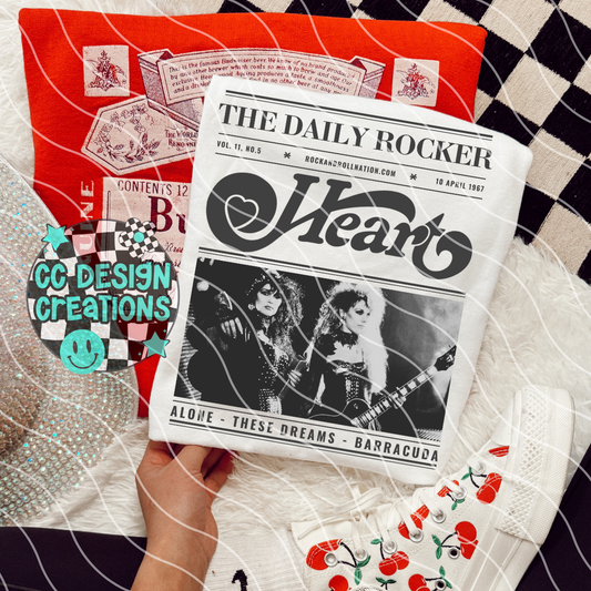 Rock N Roll Newspaper Heart PNG Digital Download