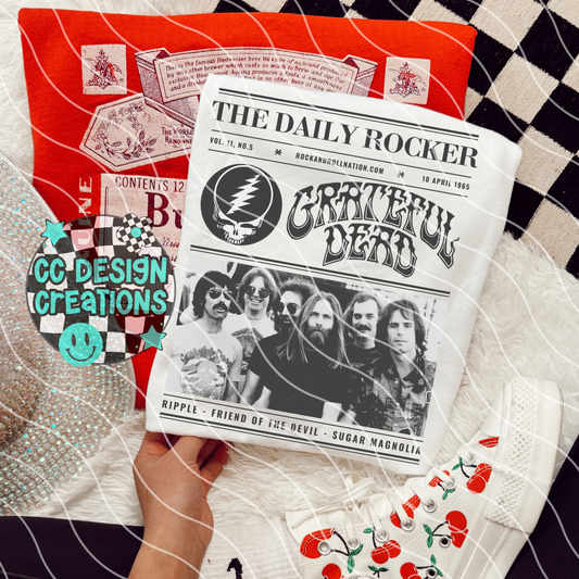 Rock N Roll Newspaper Grate ful De ad PNG Digital Download
