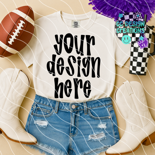White Tee Mock Football Purple