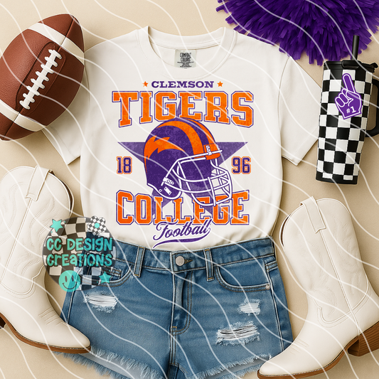 Retro All Star Clem Tigers Football PNG Digital Download