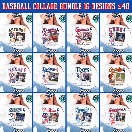 Baseball Collage PNG Bundle Digital Download 16 Designs