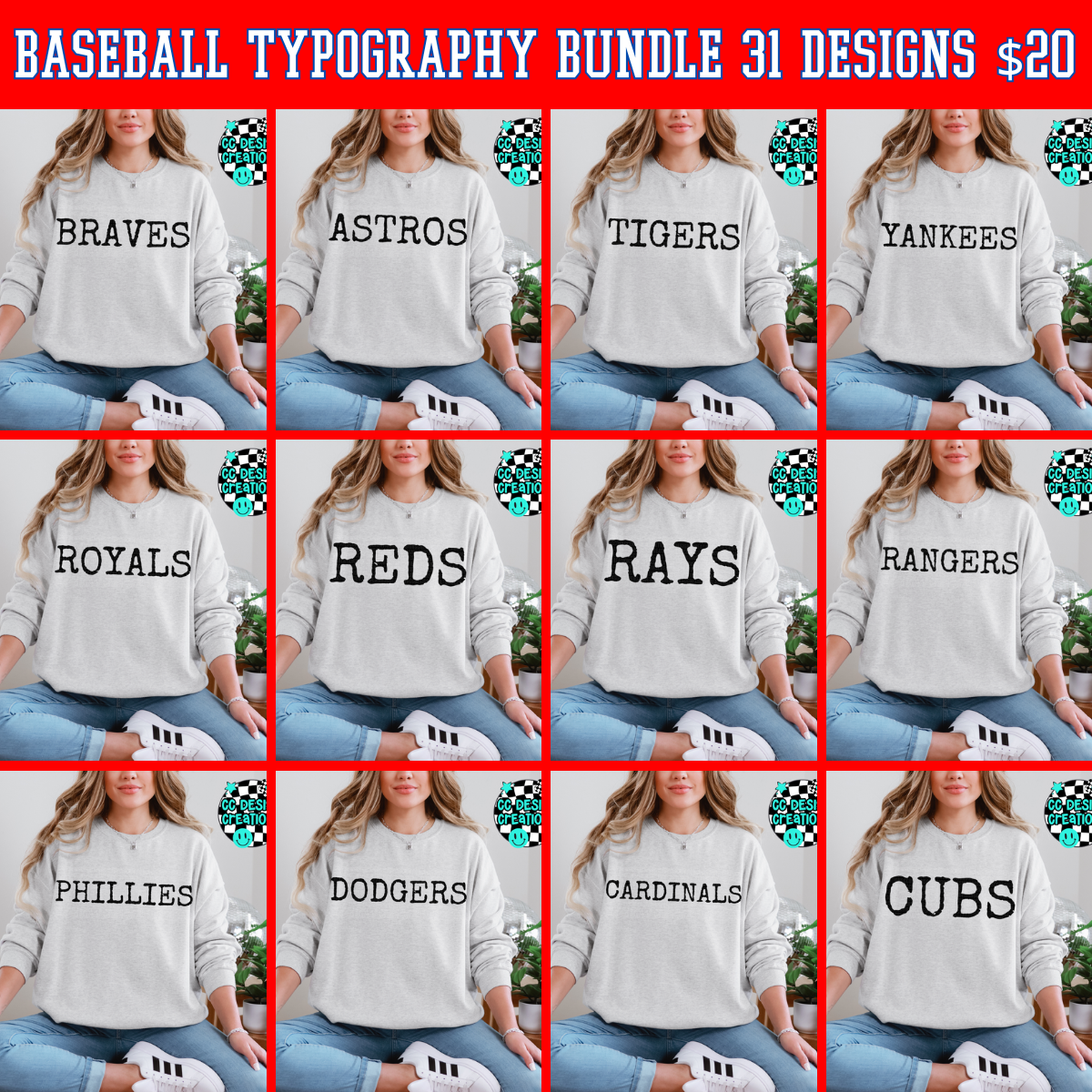 Baseball Typography PNG Bundle Digital Download 31 Designs