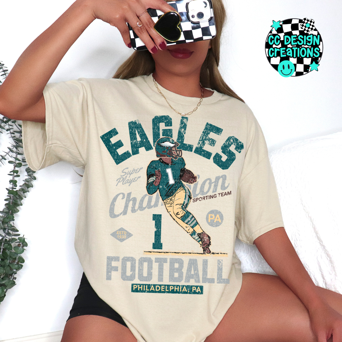 Eagles 1 Hurts Vintage Football PNG Digital Download