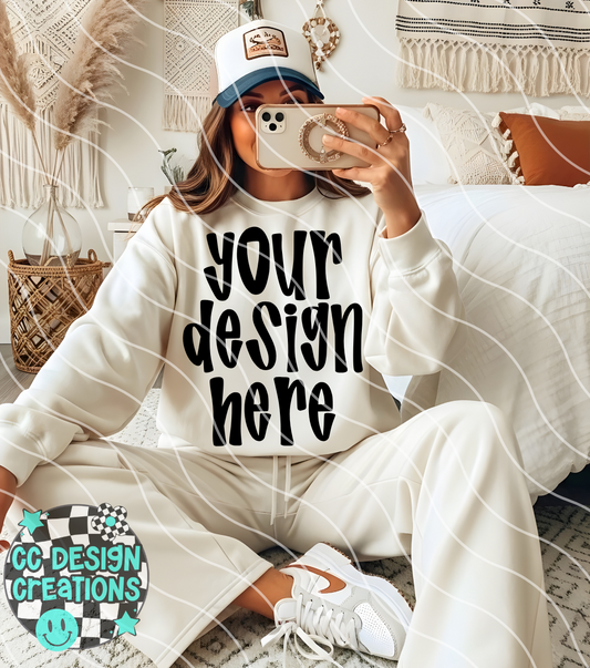 Ivory Sweatshirt Boho Mock