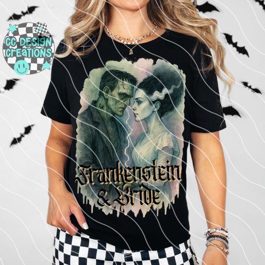 Frankenstein & Bride Horror Watercolor PNG Digital Download