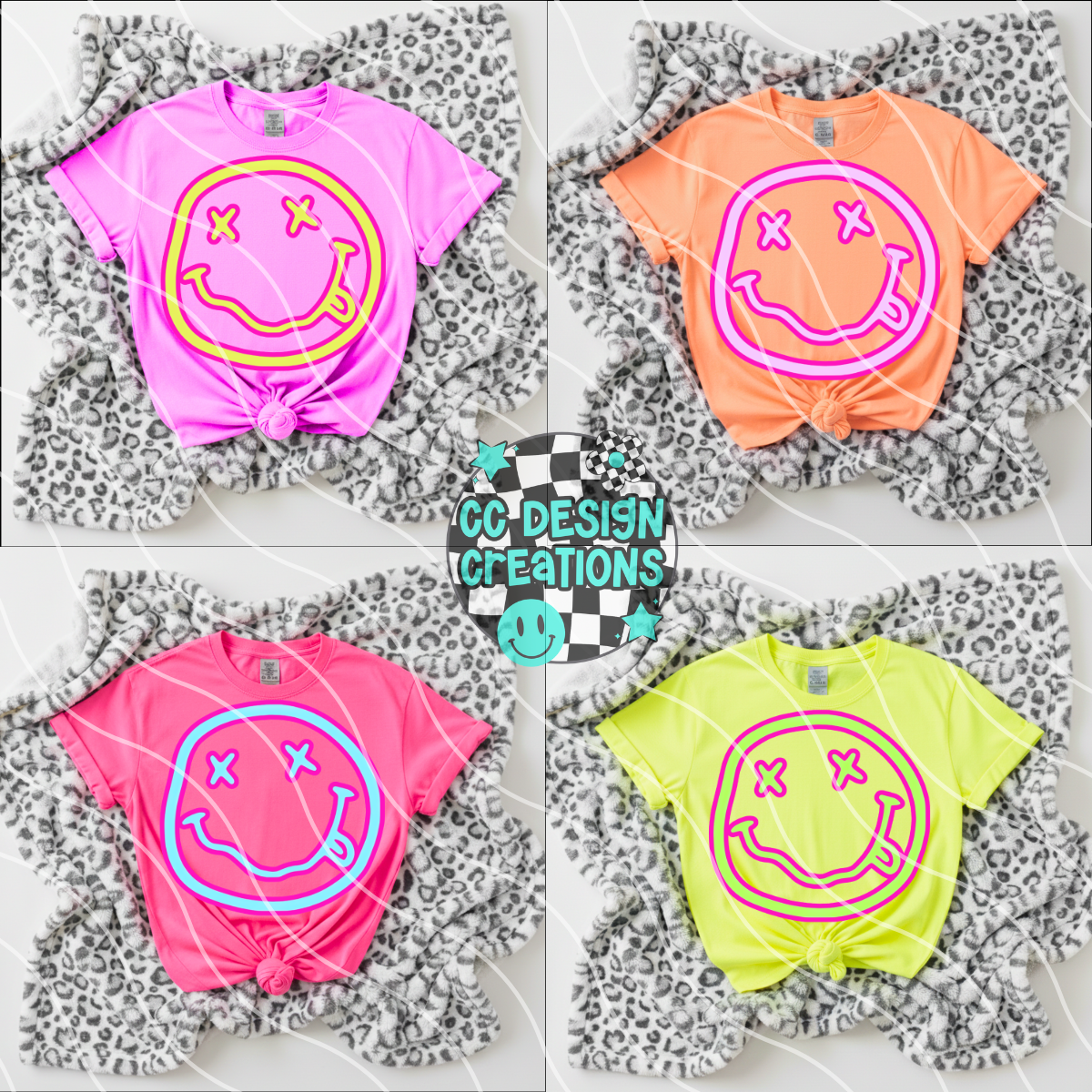 Neon Smileys Bundle PNG Digital Download