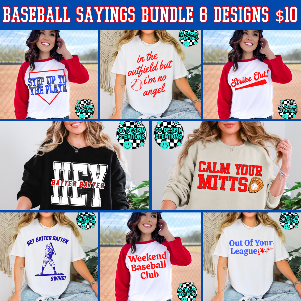 Baseball Sayings PNG Bundle Digital Download 8 Designs