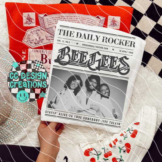 Rock N Roll Newspaper Bee Gees PNG Digital Download