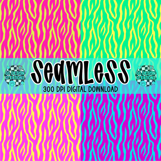 Neon Zebra SEAMLESS Bundle PNG Digital Download