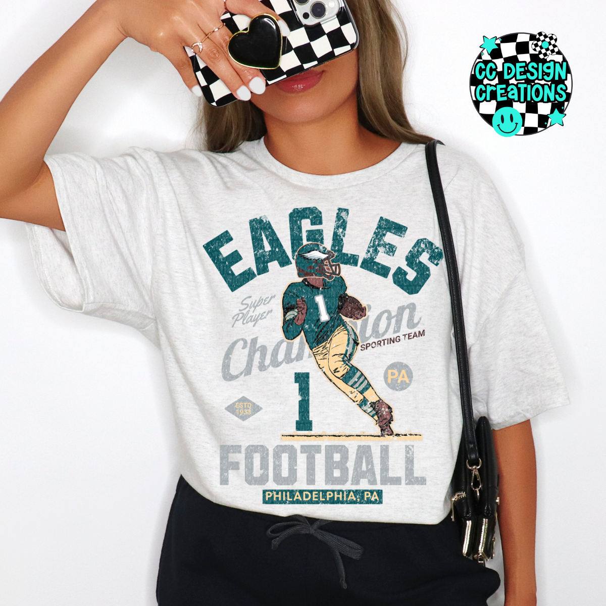 Eagles 1 Hurts Vintage Football PNG Digital Download