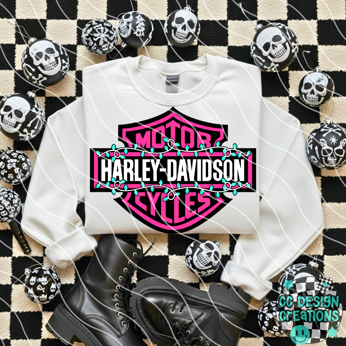 Pink Har ley Christmas PNG Digital Download