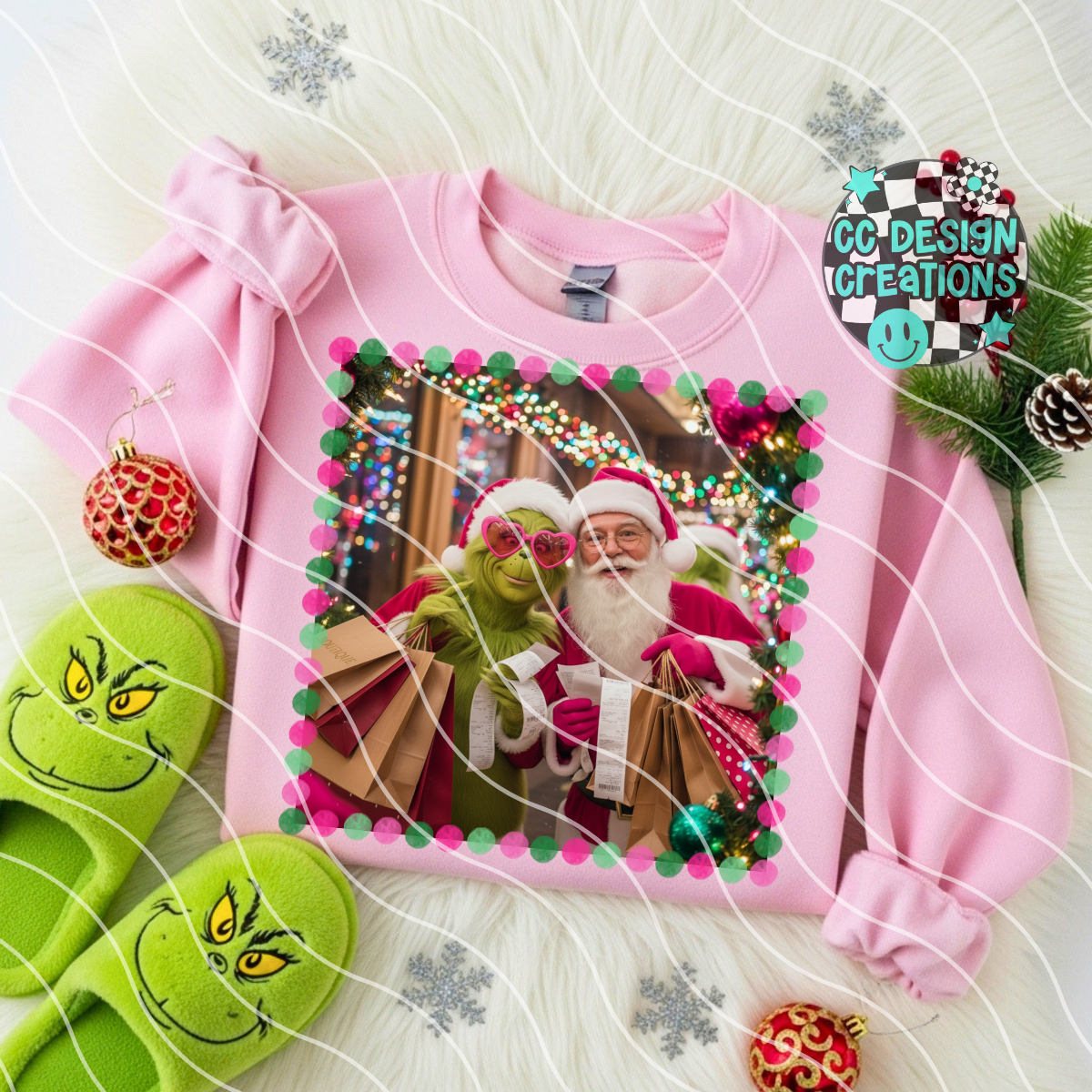 G rinch and Santa Shopping PNG Digital Download