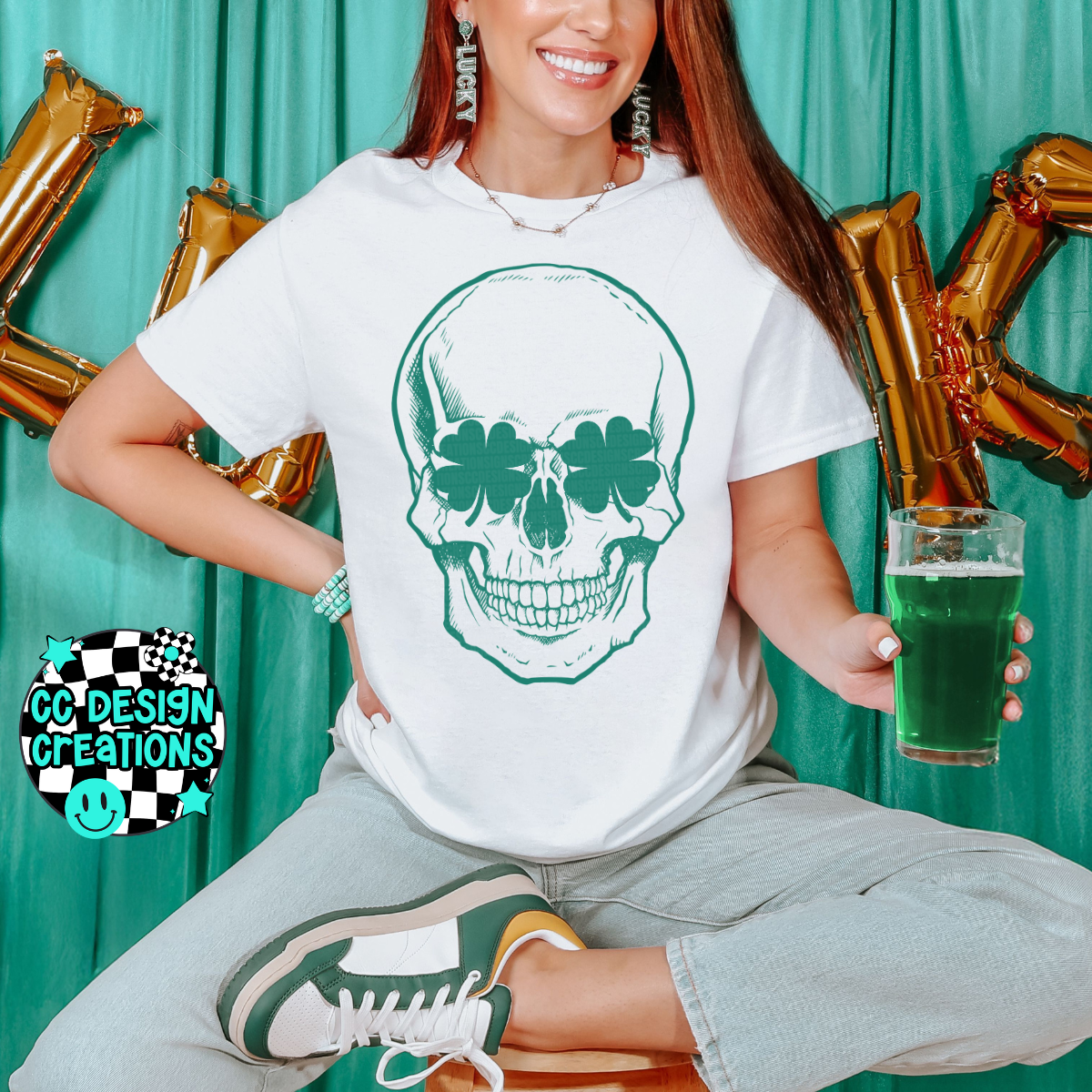 St Pattys Shamrock Skull PNG Digital Download