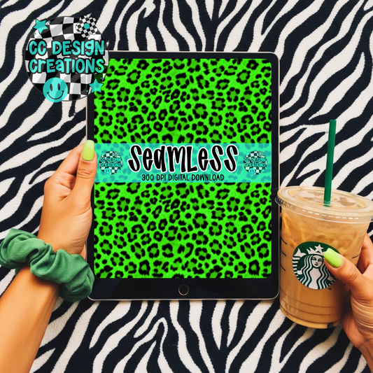 Green Furry Leopard SEAMLESS