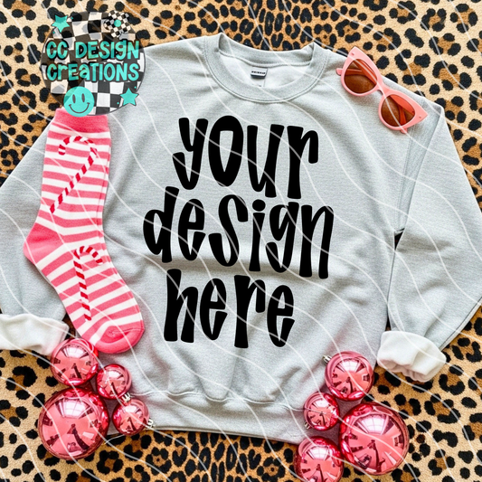 Ash Gray Sweatshirt Pink Christmas Leopard Mock