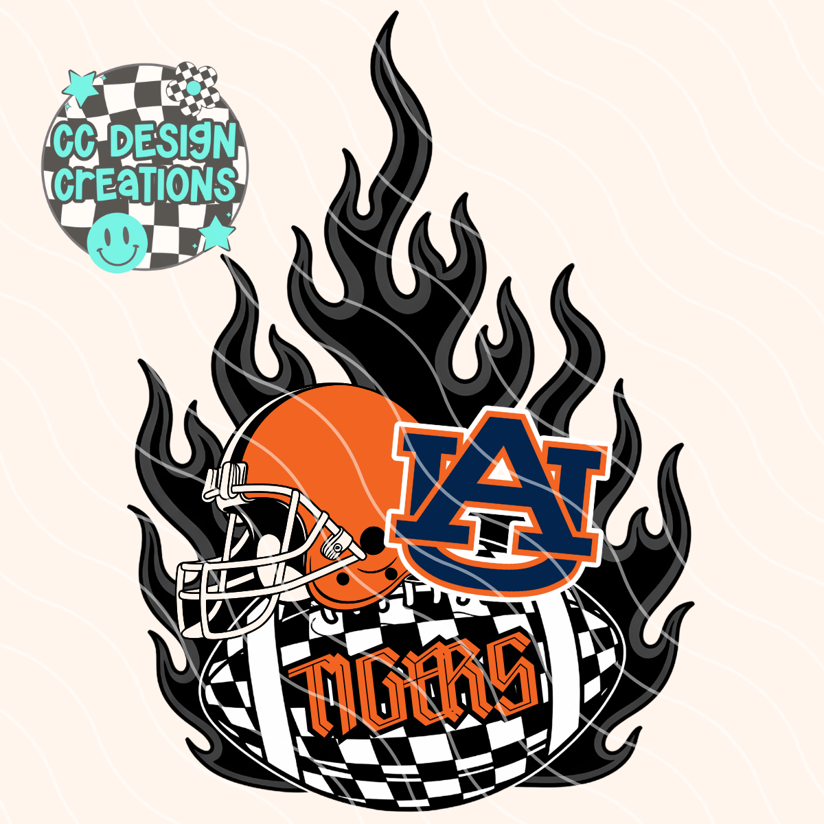 AU Tigers Flaming Alt Football PNG Digital Download