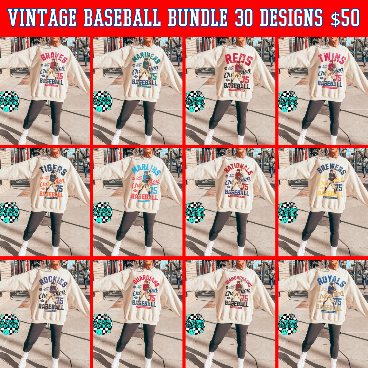 Vintage Baseball PNG Bundle Digital Download 30 Teams