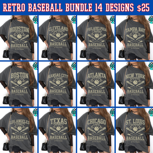 Retro Baseball PNG Bundle Digital Download 14 Designs