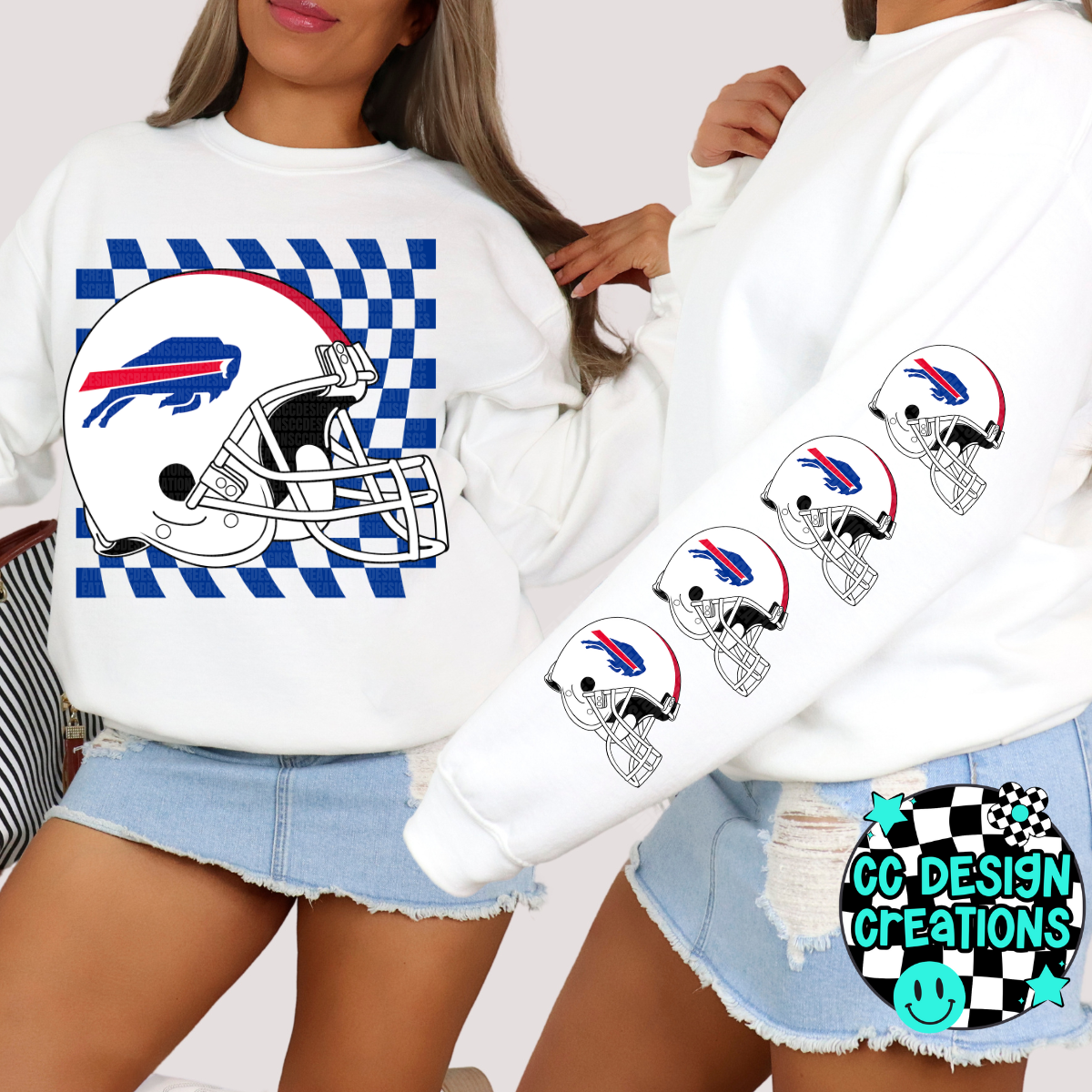 Bills Retro Checkered Football with Sleeve PNG Digital Download