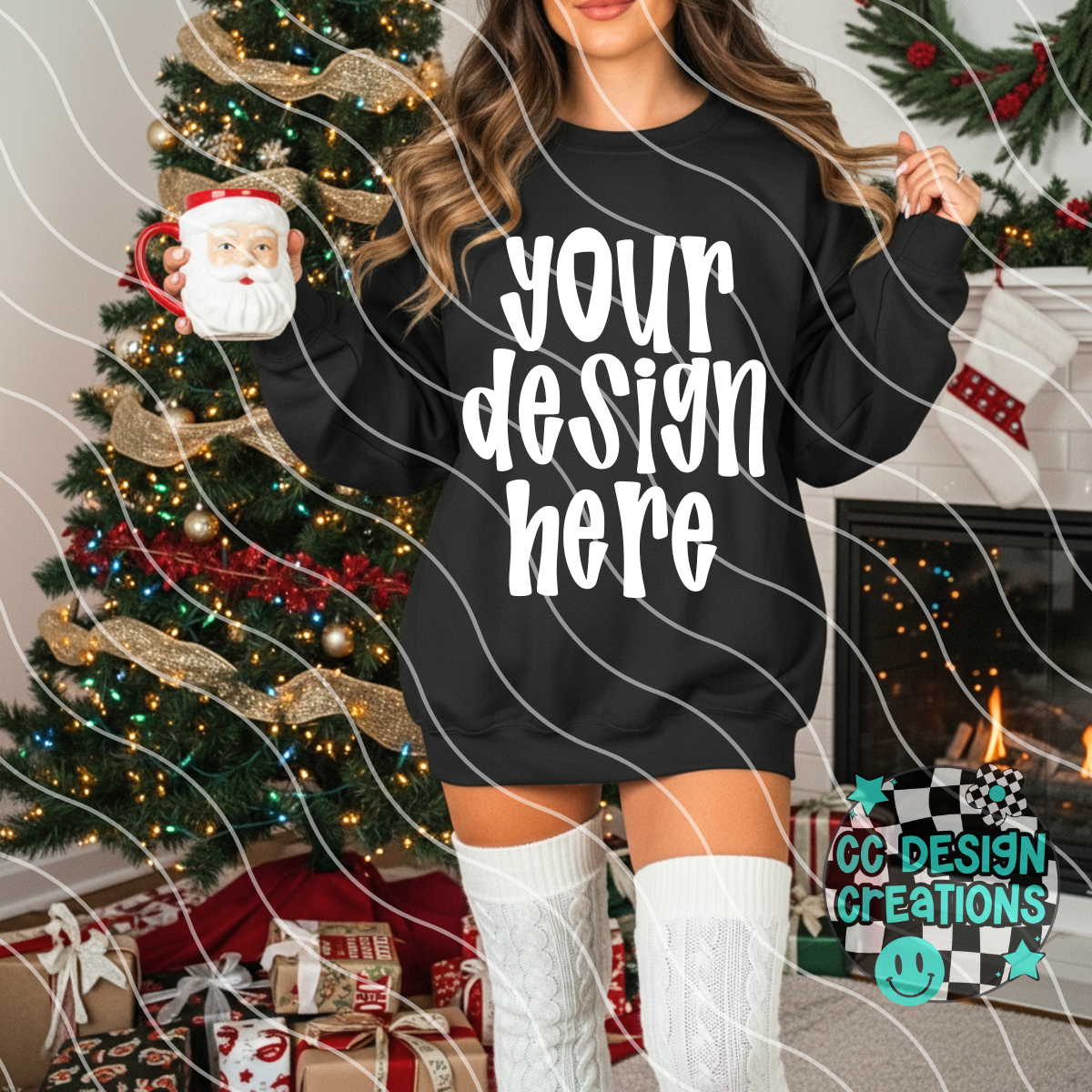 Black Sweatshirt Christmas Stockings Mock