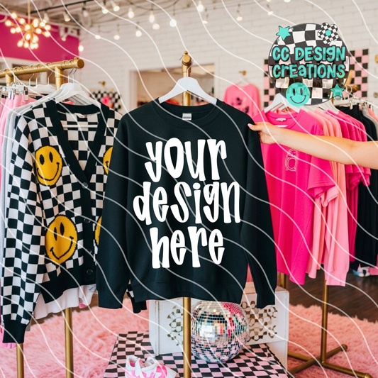Black Sweatshirt Pink Retro Mock