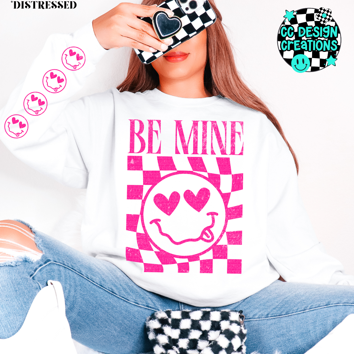 Be Mine Retro Smiley Dark Pink PNG Digital Download