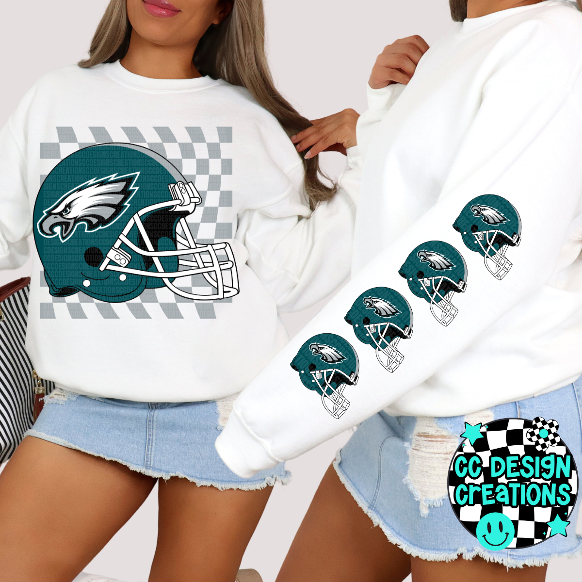 Eagles Retro Checkered Football with Sleeve PNG Digital Download