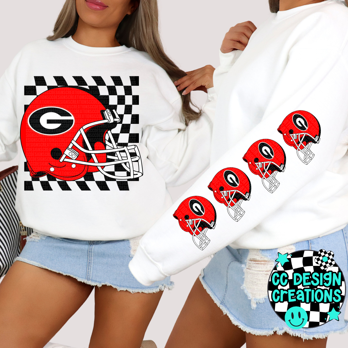 Georgia Dawgs Retro Checkered Football with Sleeve PNG Digital Download