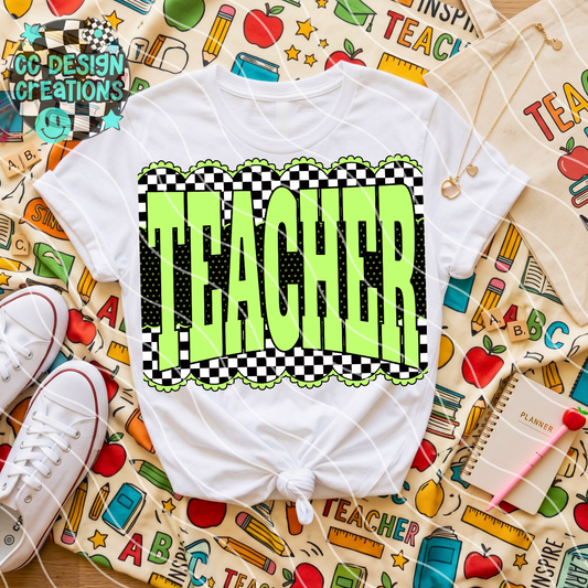 Neon Green Teacher PNG Digital Download