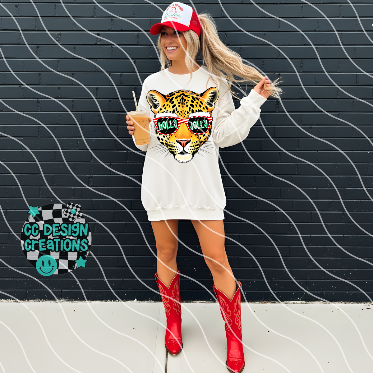 Holly Jolly Leopard PNG Digital Download