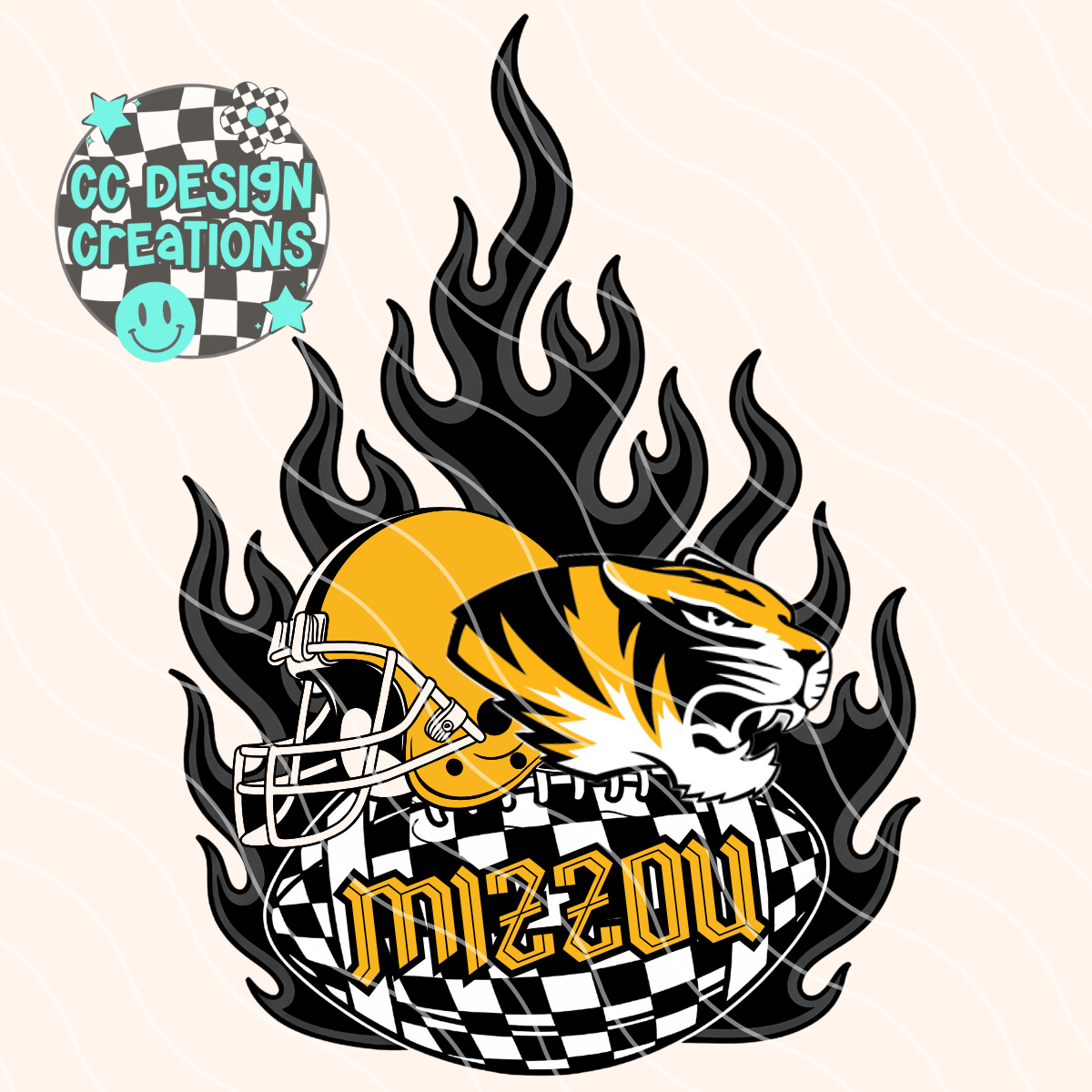 Mizzou Flaming Alt Football PNG Digital Download