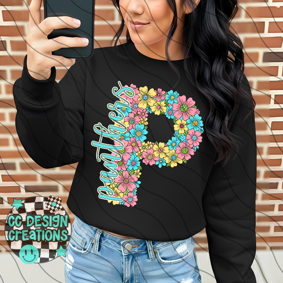 Panthers Floral Mascot PNG Digital Download