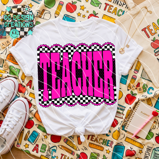 Neon Pink Teacher PNG Digital Download