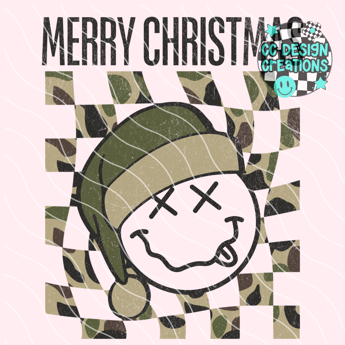 Retro Christmas Camo Smiley PNG Digital Download