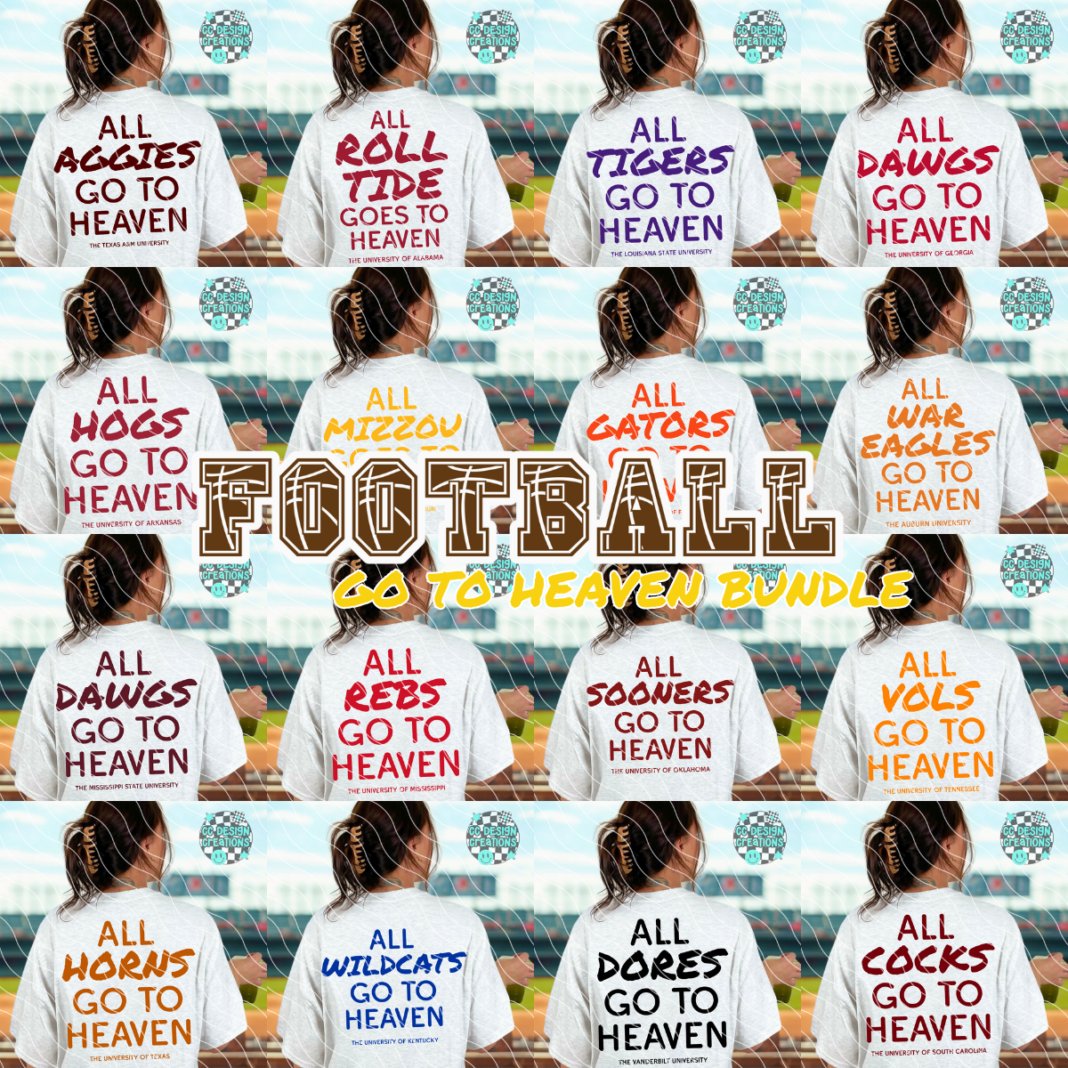 All Football Teams Go To Heaven Bundle PNG Digital Download (16 Designs + Pockets)