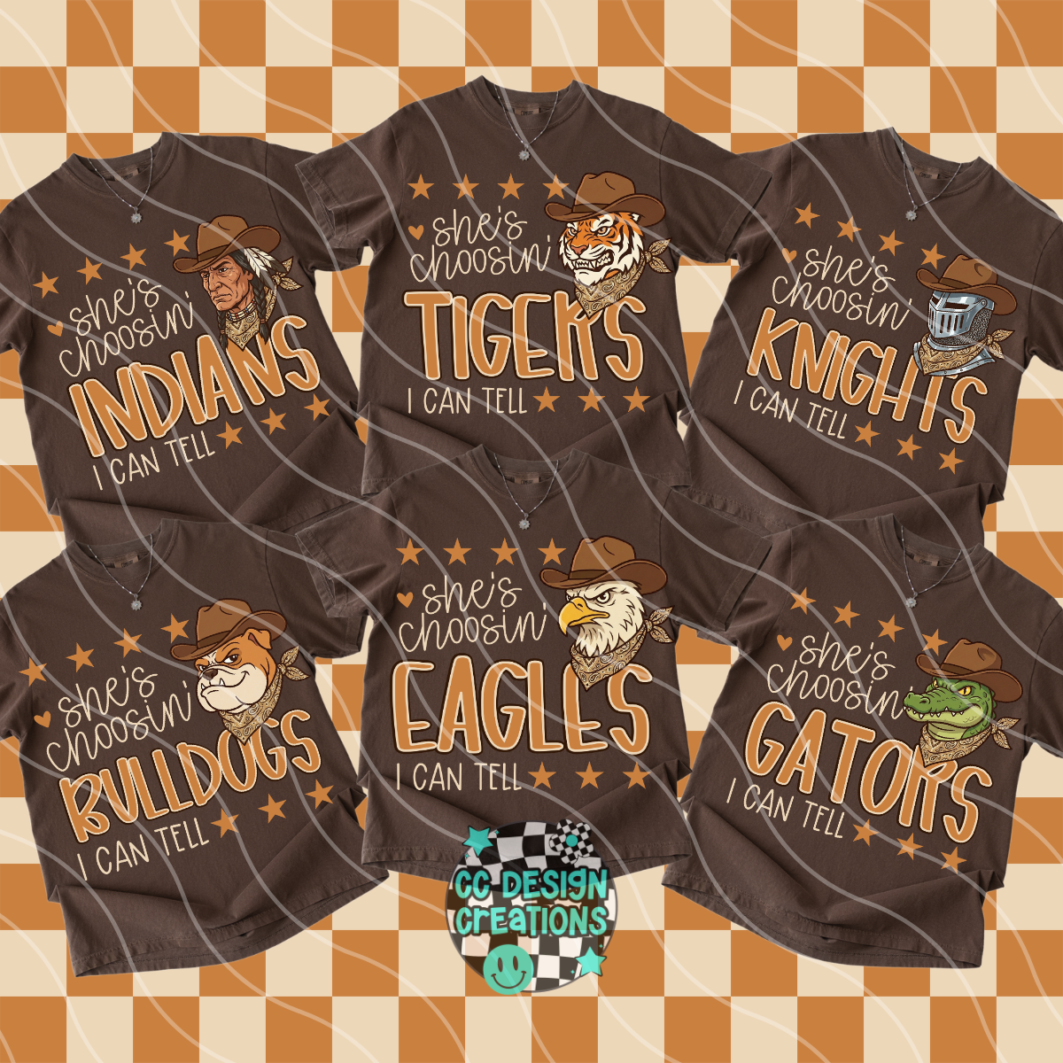 BUNDLE SHE'S CHOOSIN MASCOT PNG DIGITAL DOWNLOAD (23 TEAM PNGS + 2 SEAMLESS)